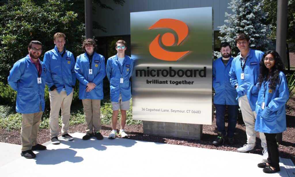 2022 internship group at Microboard's entrance. | Join our team image